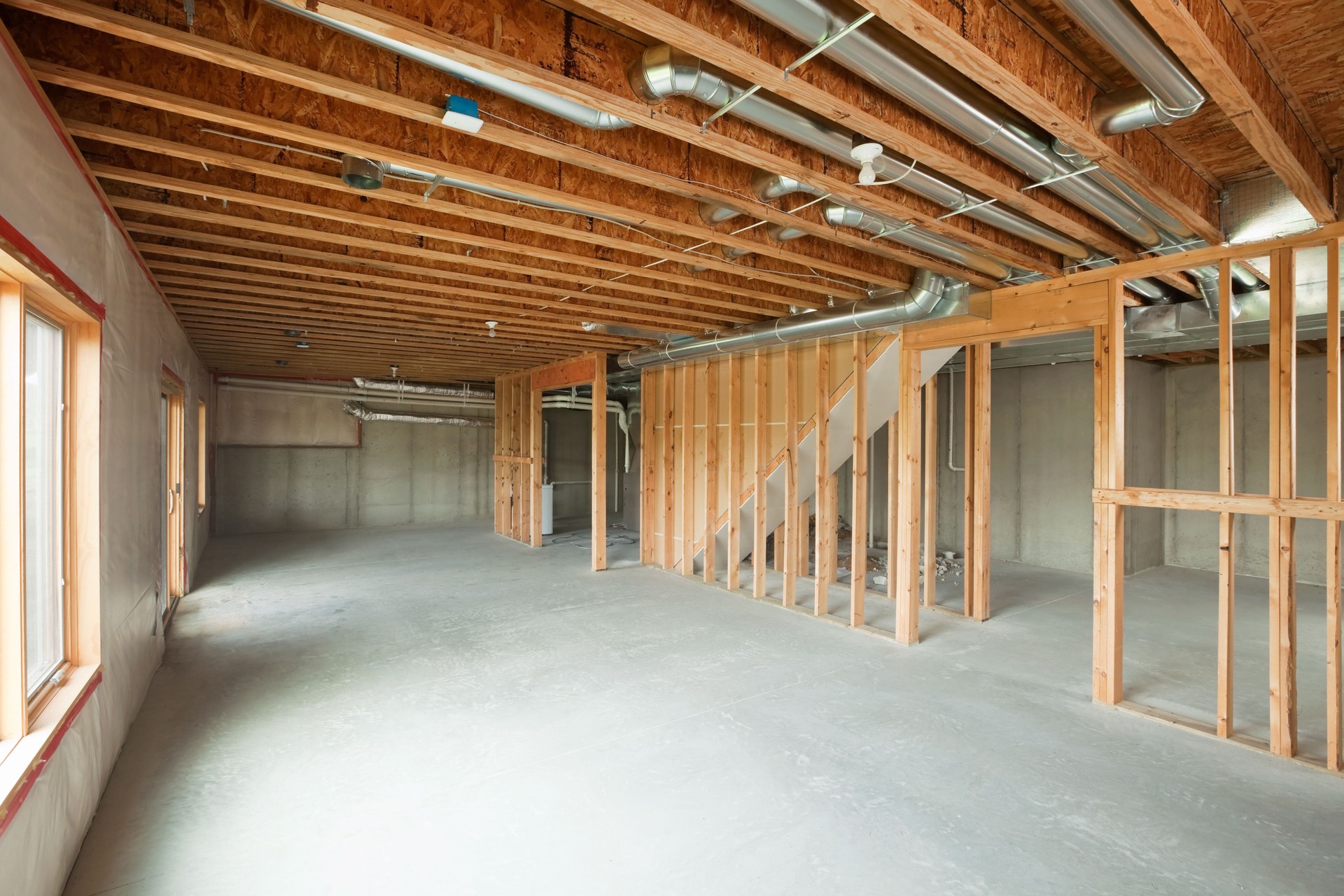Unfinished House Walk-out Basement in Wisconsin with Geo Carpentry LLC